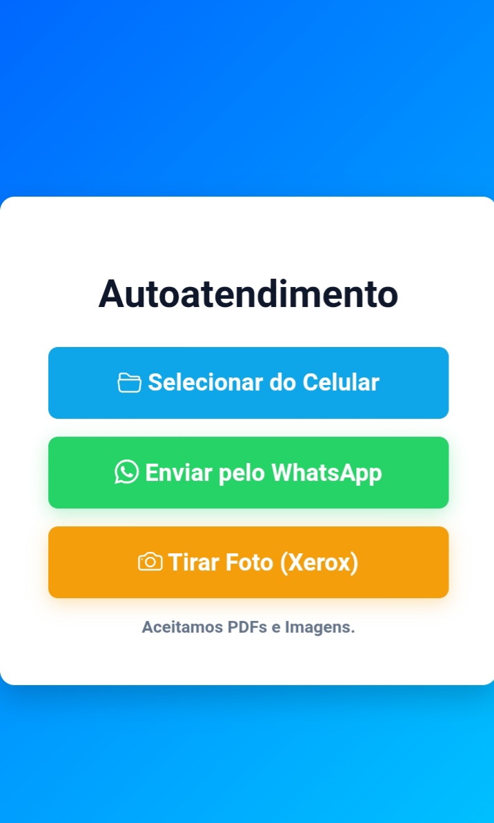Opções de envio do celular
